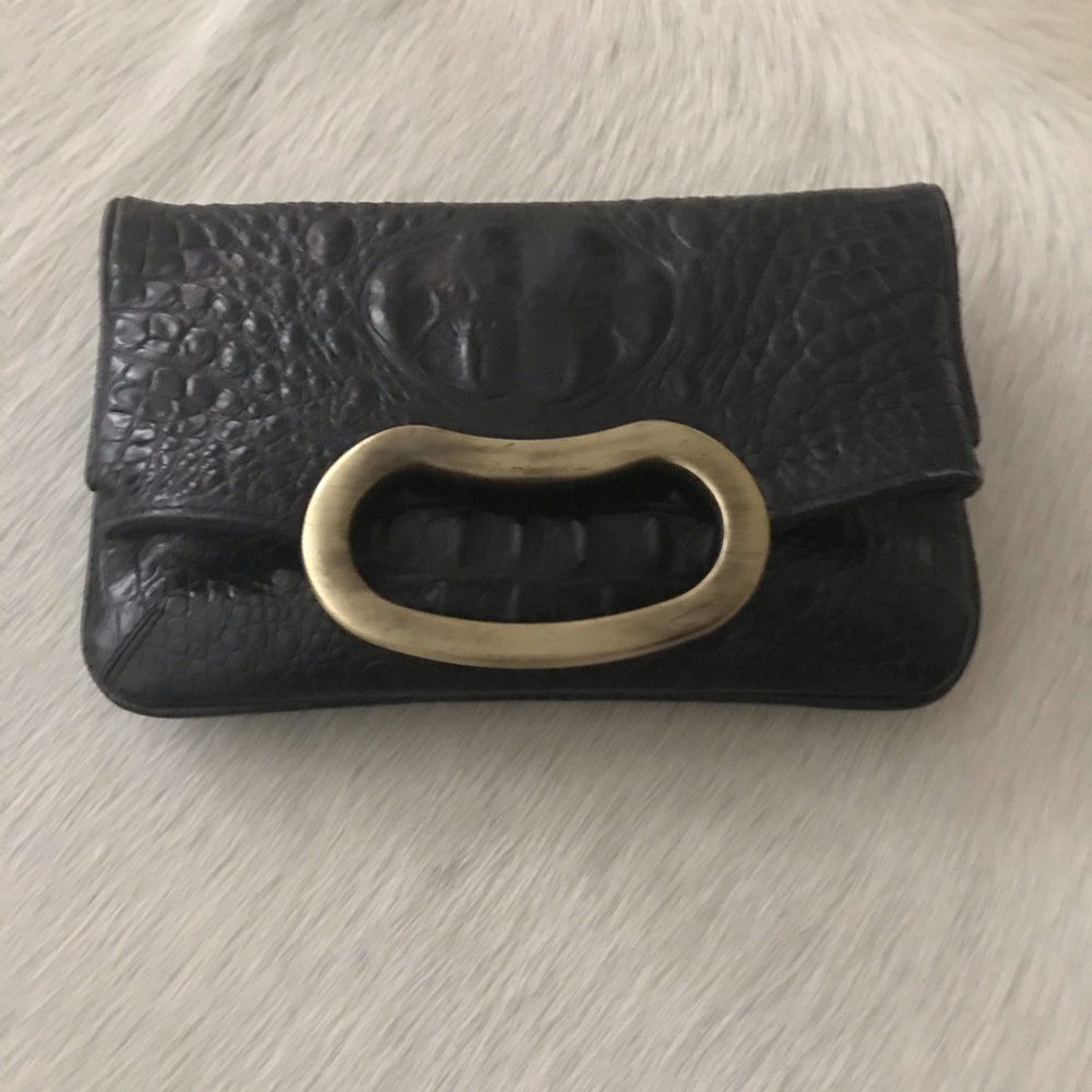 Black croc embossed clutch